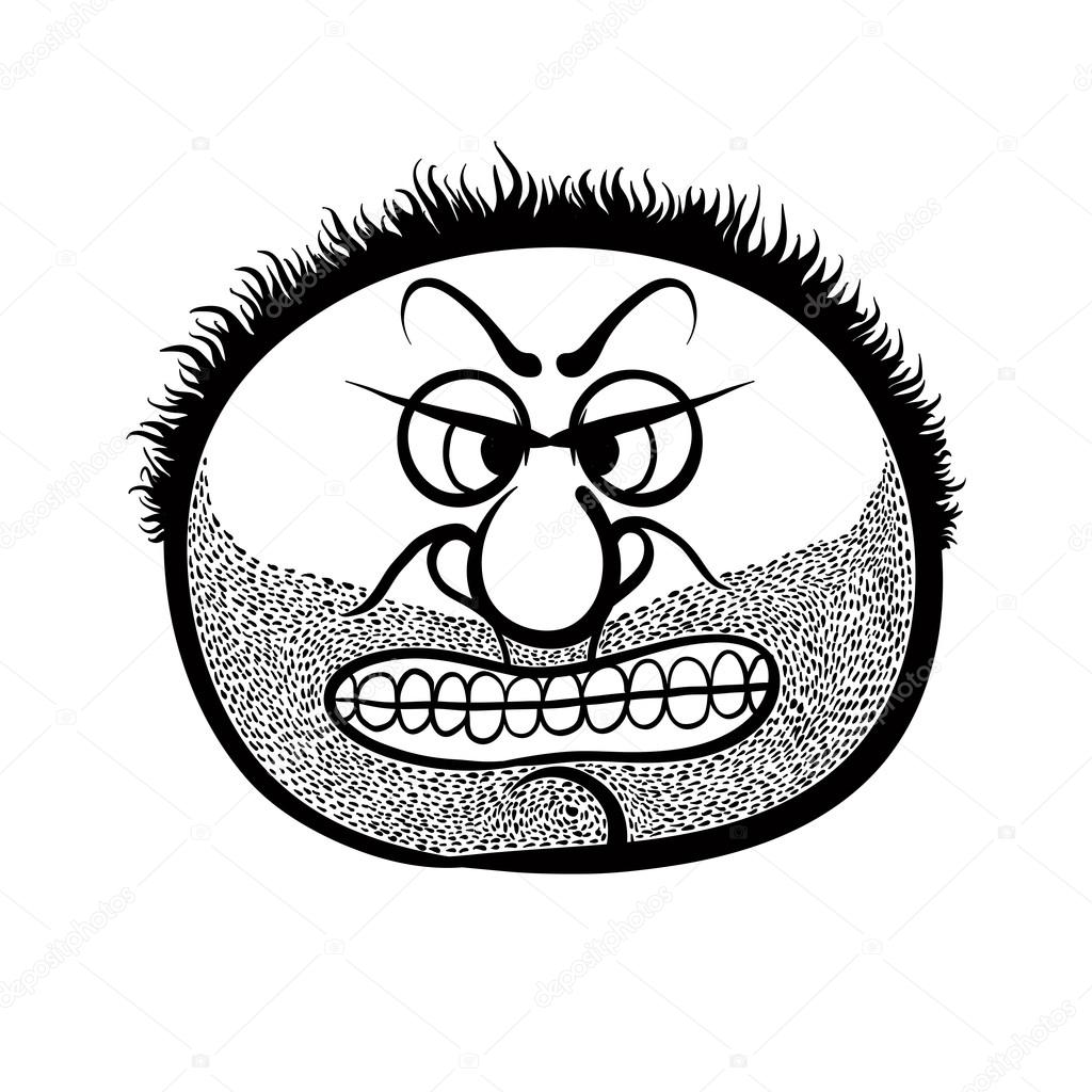 1024x1024 Angry Cartoon Face With Stubble, Black And White Vector Illustra