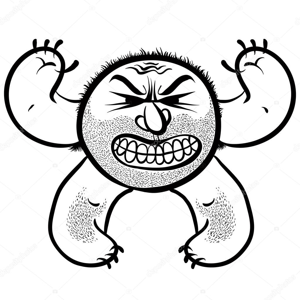 1024x1024 Angry Cartoon Monster With Stubble, Black And White Lines Vector