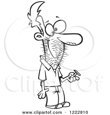 450x470 Clipart Of A Black And White Man Holding A Razor, With Stubble
