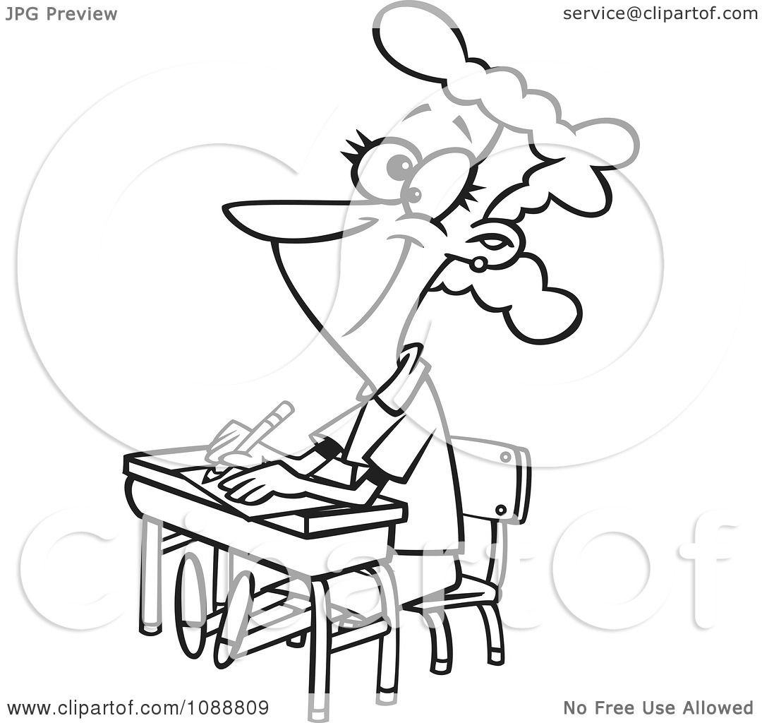 1080x1024 Clipart Outlined Life Long Female Student Sitting At Her Desk