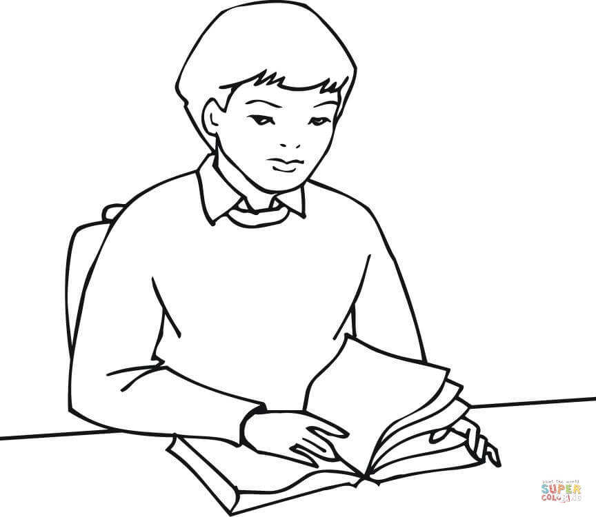 864x750 A Boy Student Reading A Book Coloring Page Free Printable