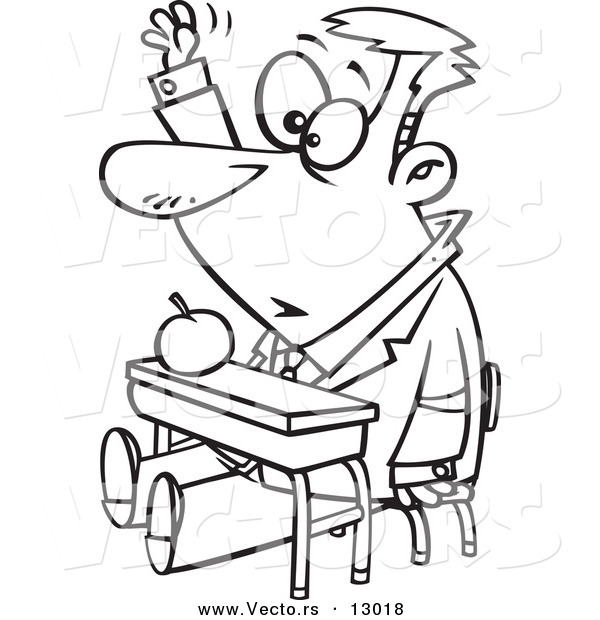 600x620 Vector Of An Adult Cartoon Male Student Raising His Hand In Class