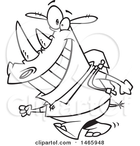 450x470 Clipart Of A Cartoon Lineart Happy Rhinoceros Student Walking