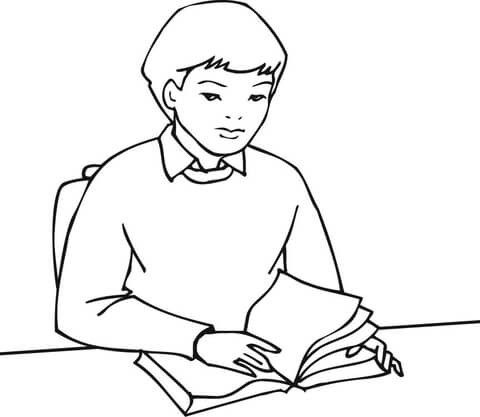 480x417 A Boy Student Reading A Book Coloring Page Free Printable
