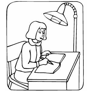 300x300 Girl Studying Under Lamp Light Coloring Page