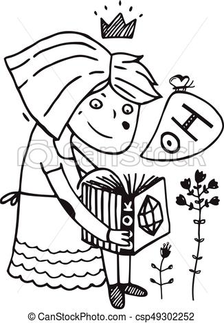 326x470 Kid Girl Reading A Book Studying. Education Illustration