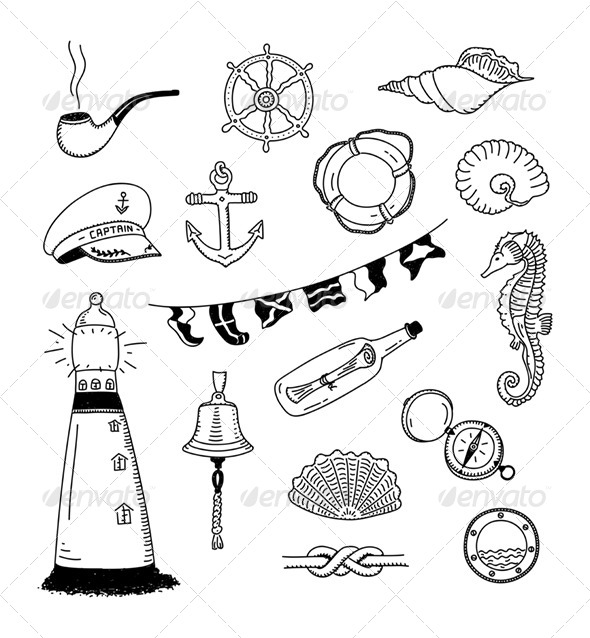 590x638 Sea Vector Doodle Collection By Bloomicon Graphicriver