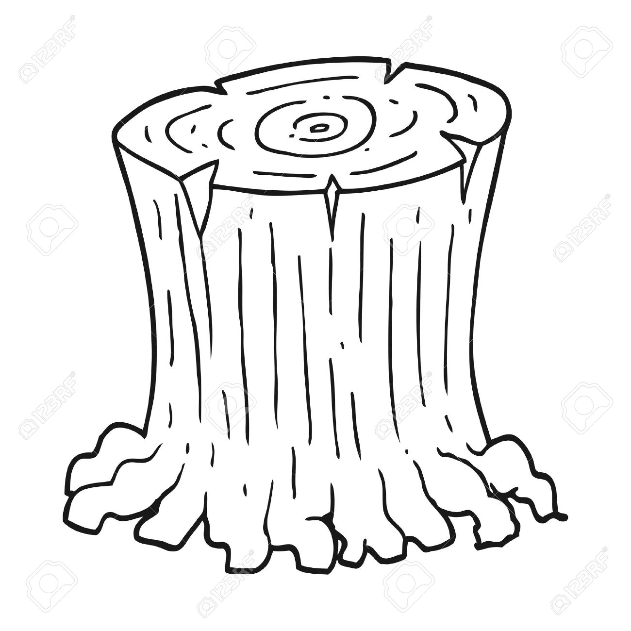 1300x1300 Freehand Drawn Black And White Cartoon Big Tree Stump Royalty Free