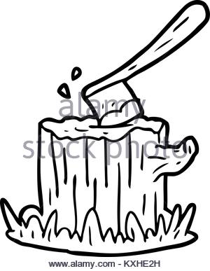 300x387 Freehand Retro Cartoon Axe In Tree Stump Stock Vector Art