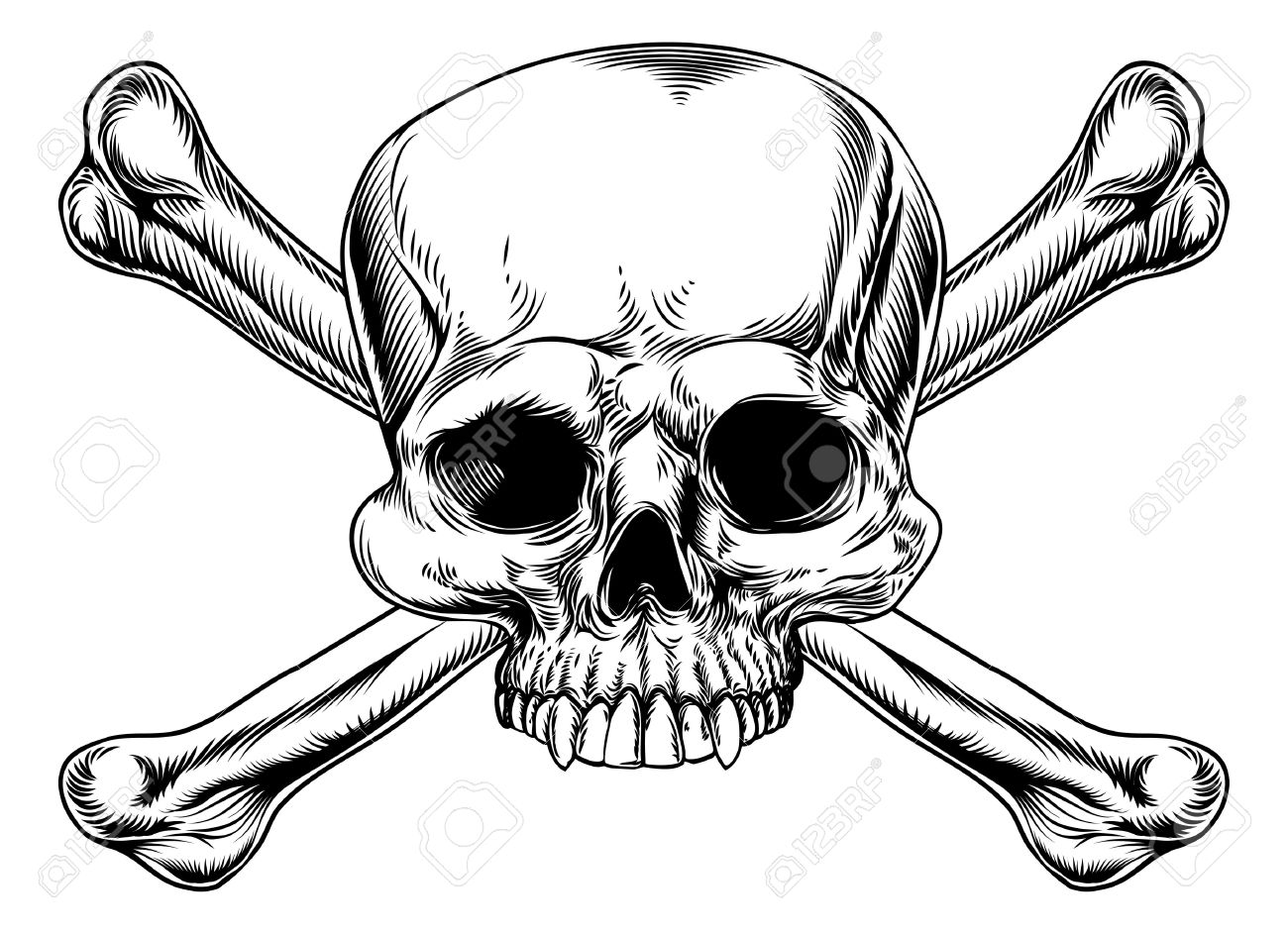 1300x943 Skull And Crossed Bones Drawing In A Vintage Woodcut Style Royalty
