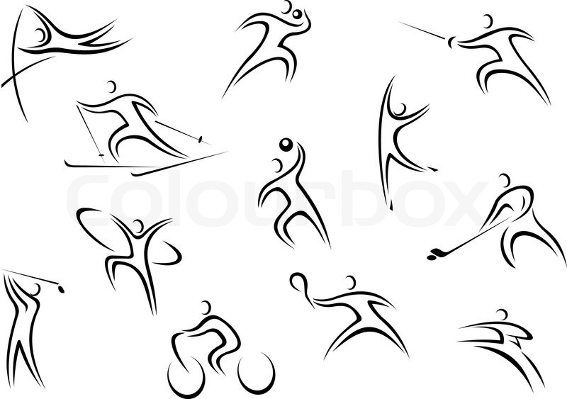 800x563 Stylized Line Drawing Sporsman Characters With People In Action