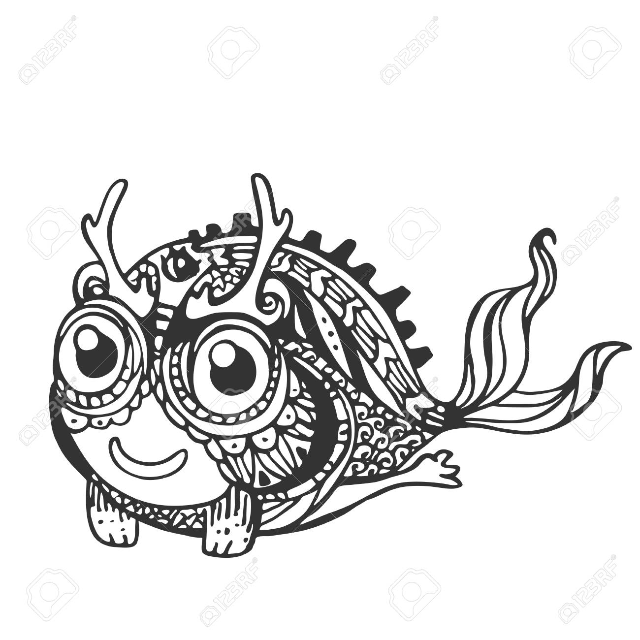1300x1300 Decorative Stylized Mystical Creatures, Drawing By Hand. Vector