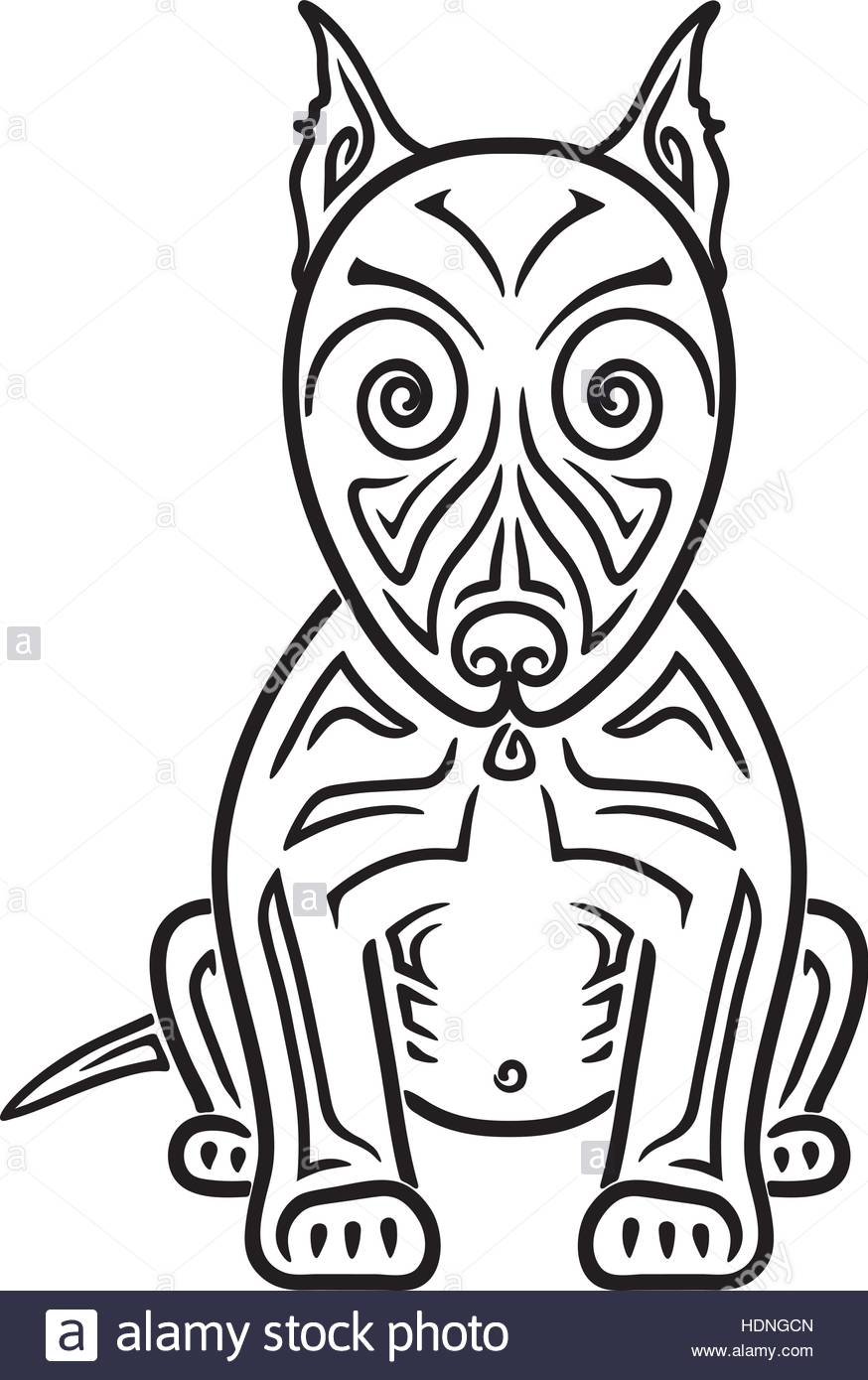 874x1390 Dog American Pit Bull Terrier Hand Drawing Stylized Maori Tattoo