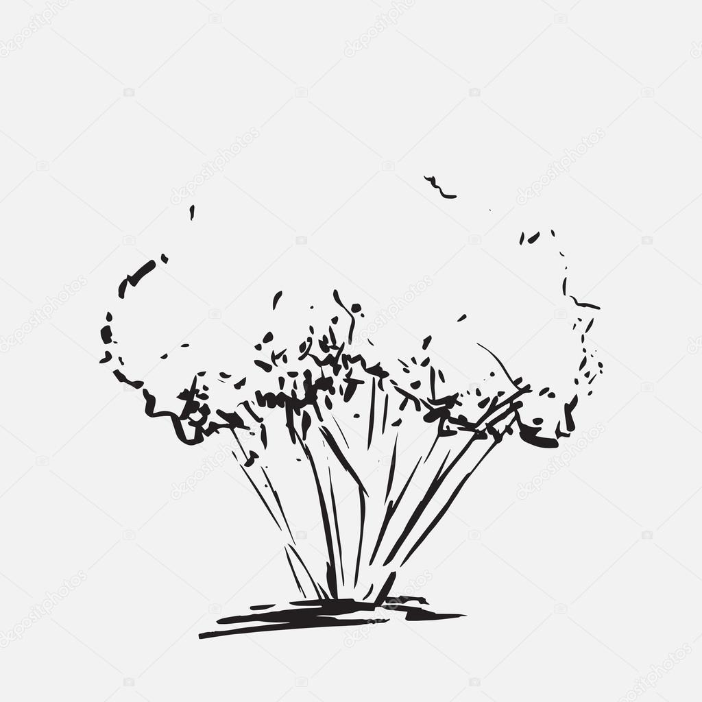 1024x1024 Stylized Tree. Hand Drawn. Black Tree Sketch Silhouette Isolated