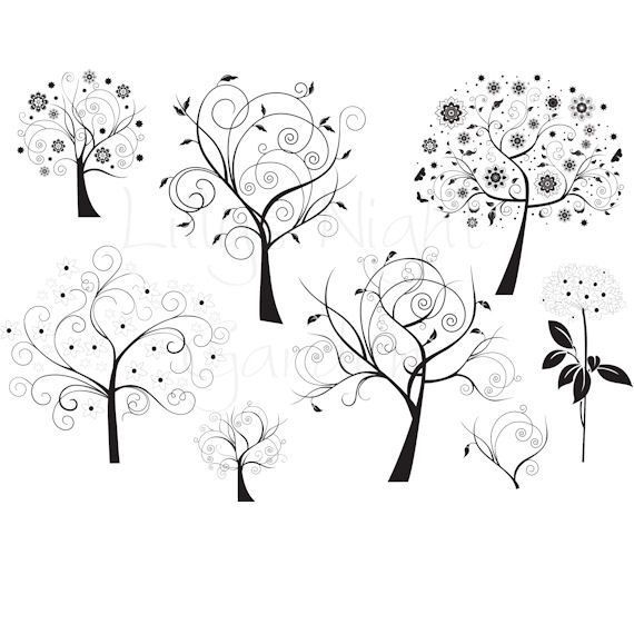 570x570 Zentangle Trees Digital Stamps, Trees, Digi Stamps,
