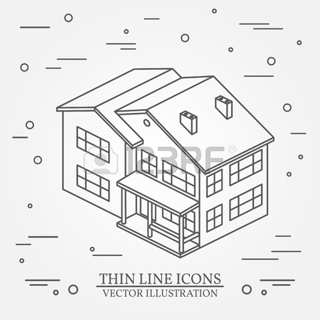 450x450 Vector Thin Line Icon Isometric Suburban American House.