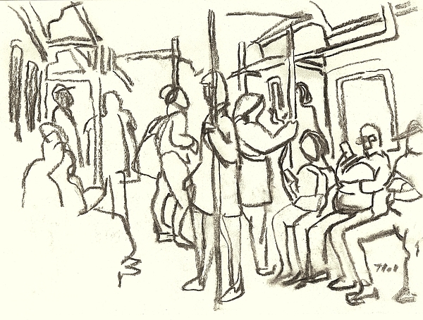600x454 In The Subway, Nyc Drawing By Thor Wickstrom
