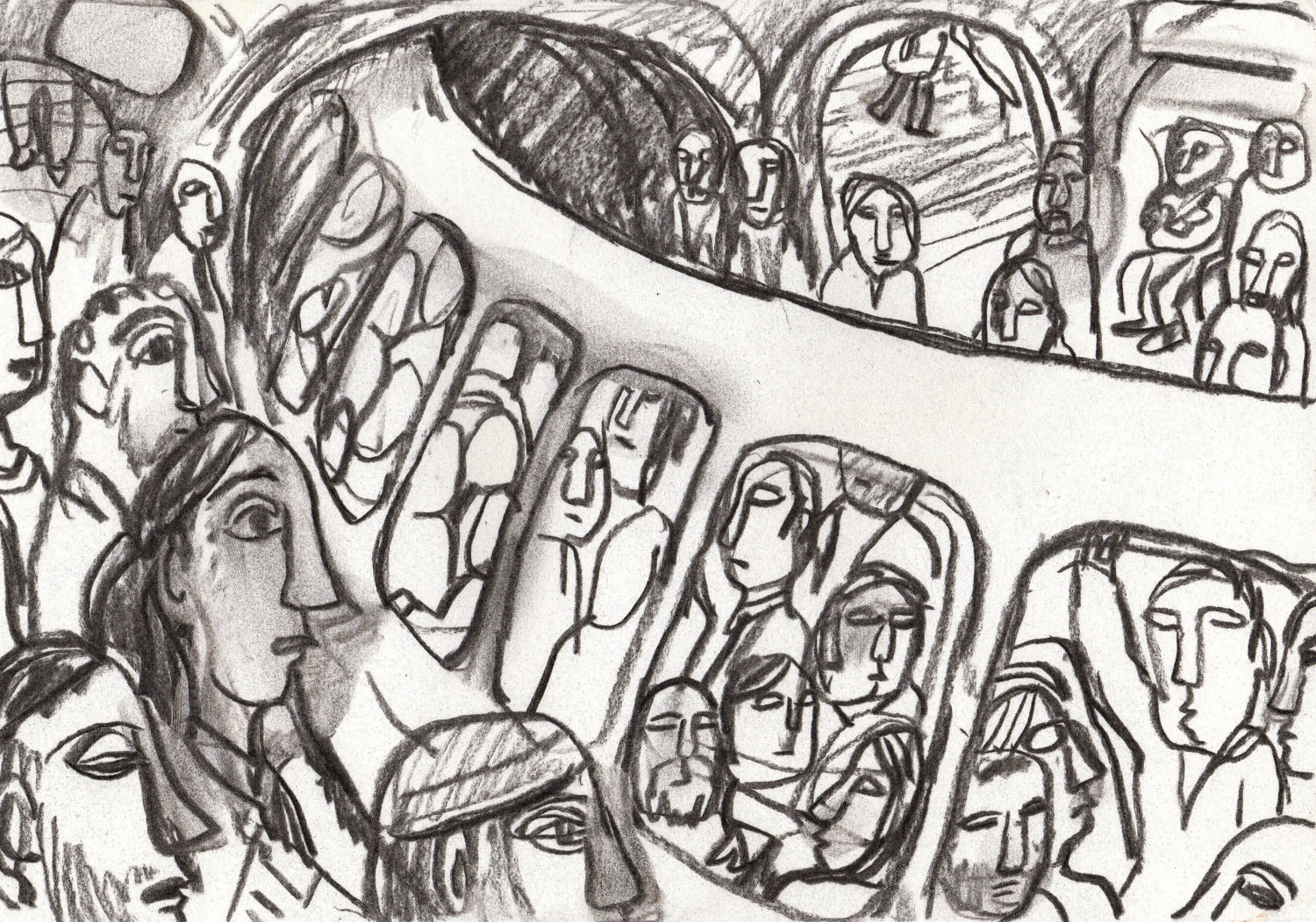 1500x1051 Original Drawing Metro Curve. 8x12 Charcoal Drawing Modern