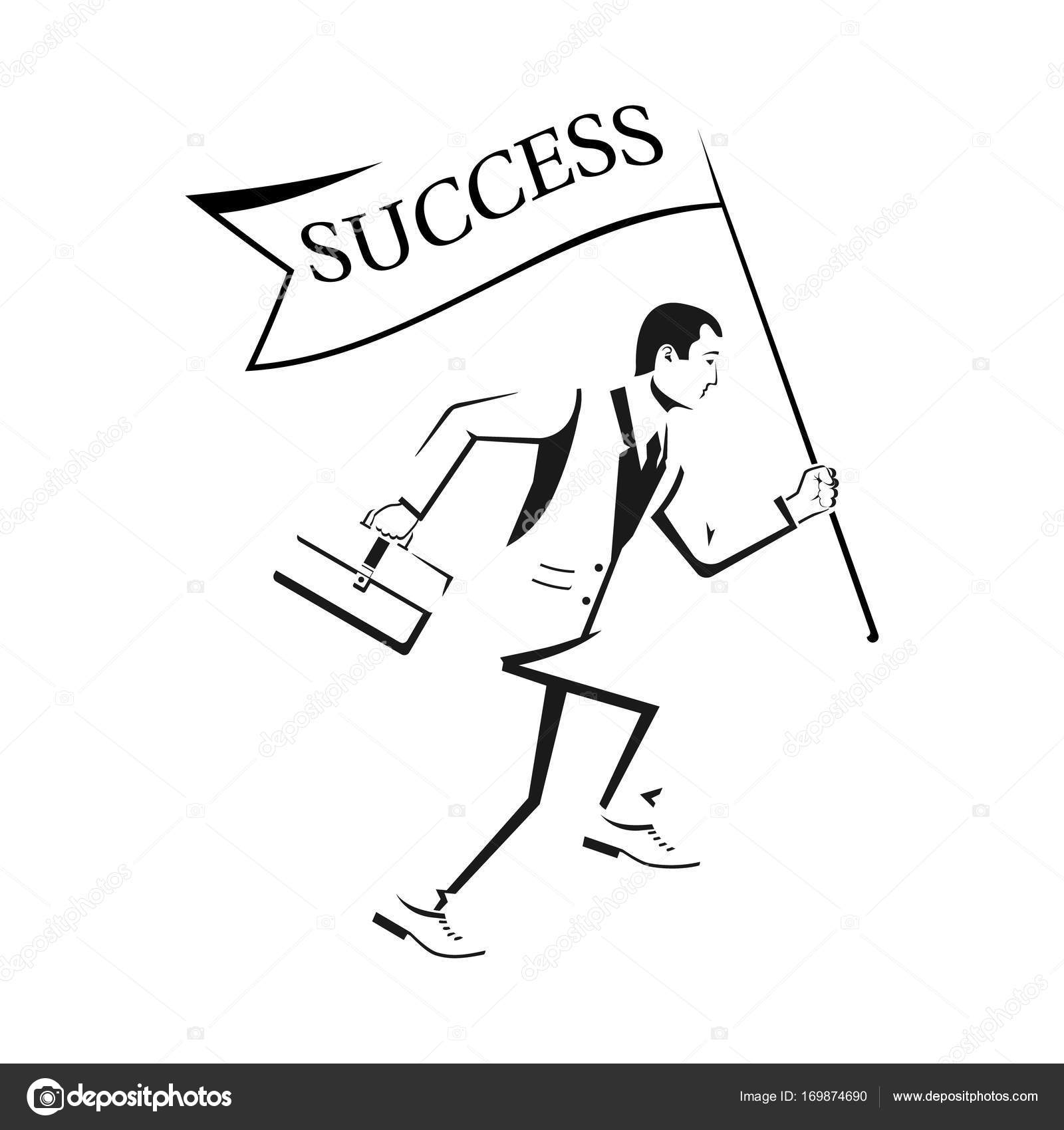 1600x1700 Sketch Of Human Running With Flag Success. Stock Vector