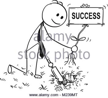 353x320 Cartoon Of Businessman With Plant As Success Sign In Hand Stock