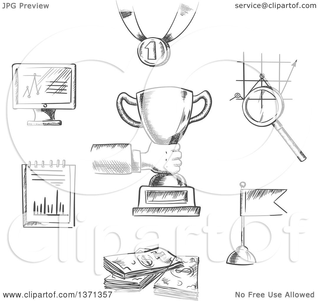 1080x1024 Clipart Of A Black And White Sketched Business, Achievement