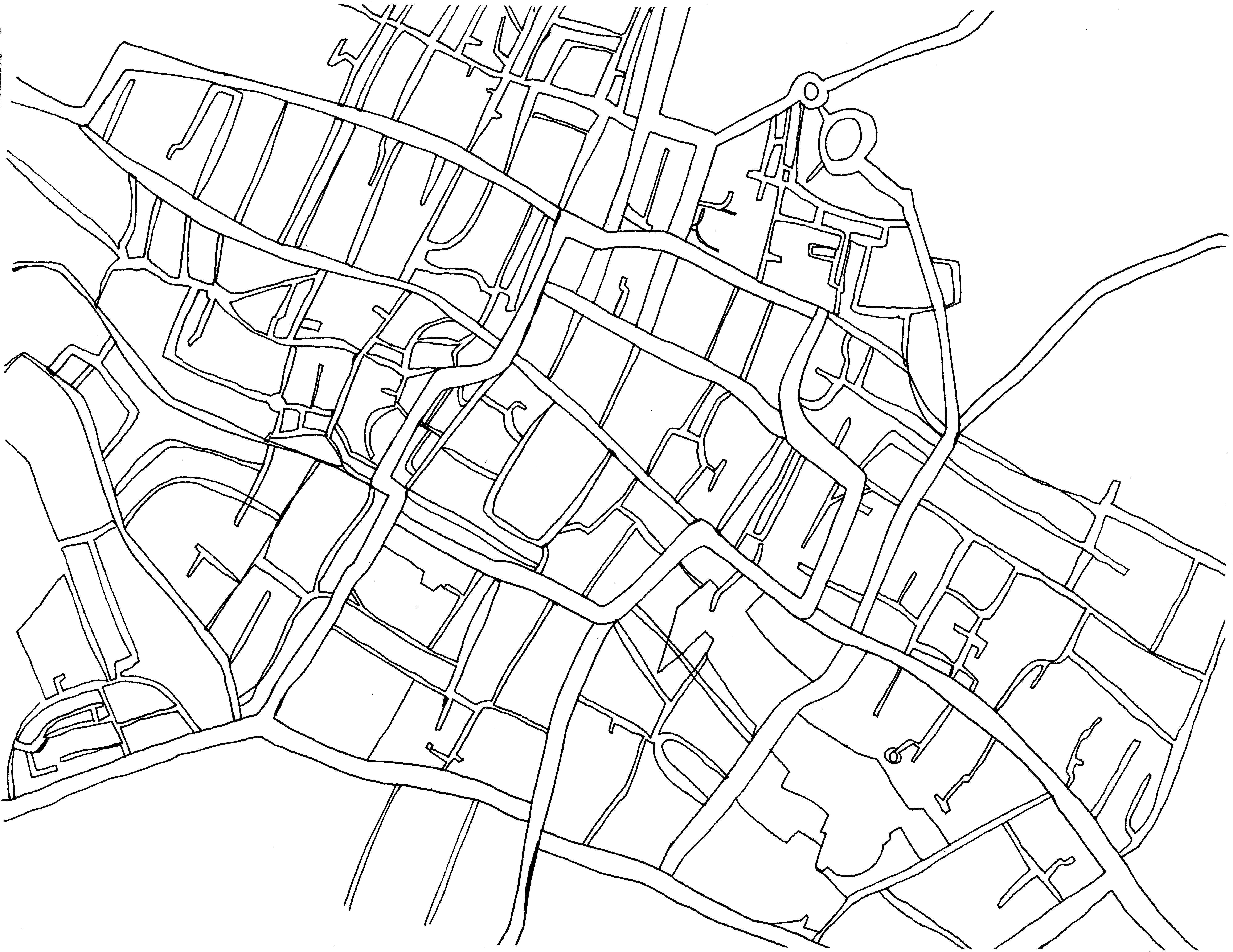 5864x4529 Fmp Hand Drawn Map, Road Names, Compass And Arrows Harriet