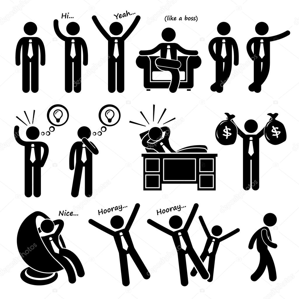 1024x1024 Successful Happy Businessman Poses Stick Figure Pictogram Icons