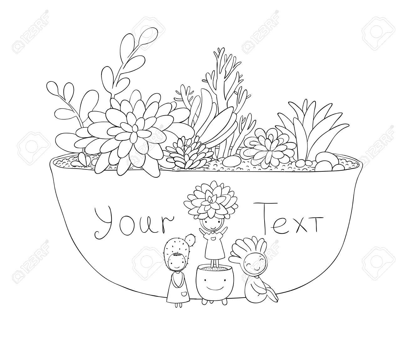 1300x1114 Beautiful Succulents In Pot. Little Fairy. Hand Drawing Isolated