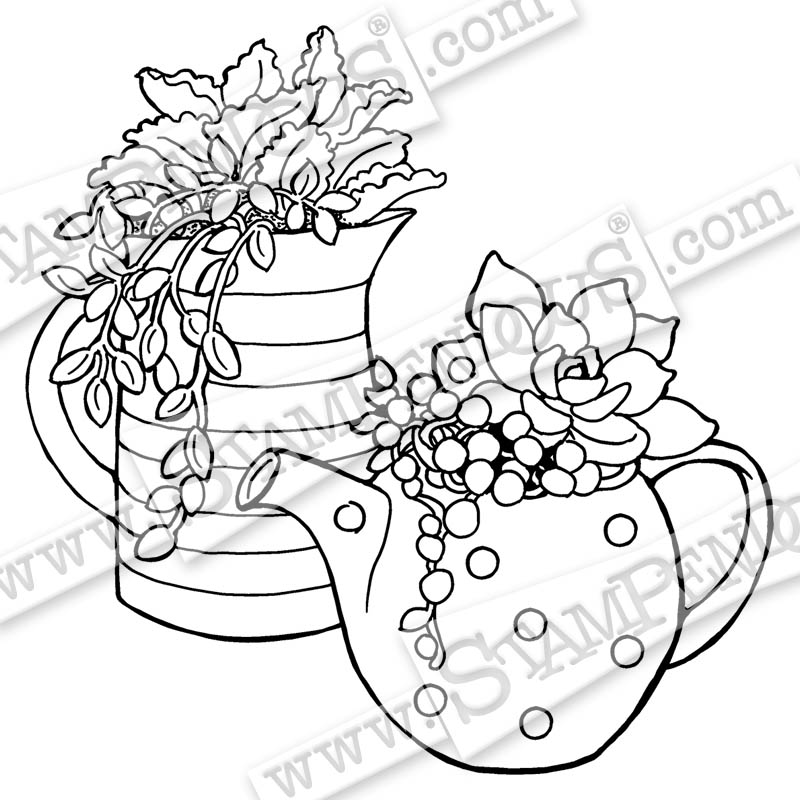 800x800 Potted Succulents Rubber Stamp