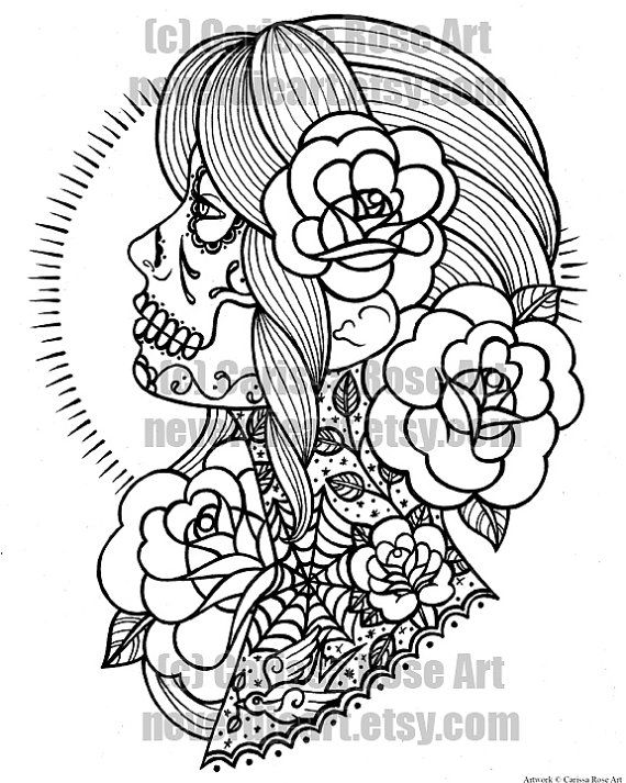 570x713 Skull And Roses Coloring Pages