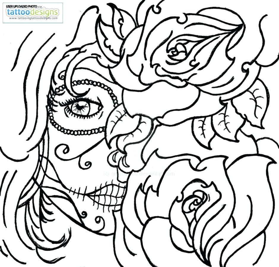 940x900 Coloring Pages ~ Sugar Skulls Coloring Pages Skull Rose Tattoo