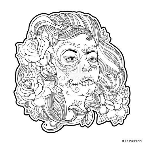 500x500 Girl Face With Sugar Skull Or Calavera Catrina Makeup And Roses