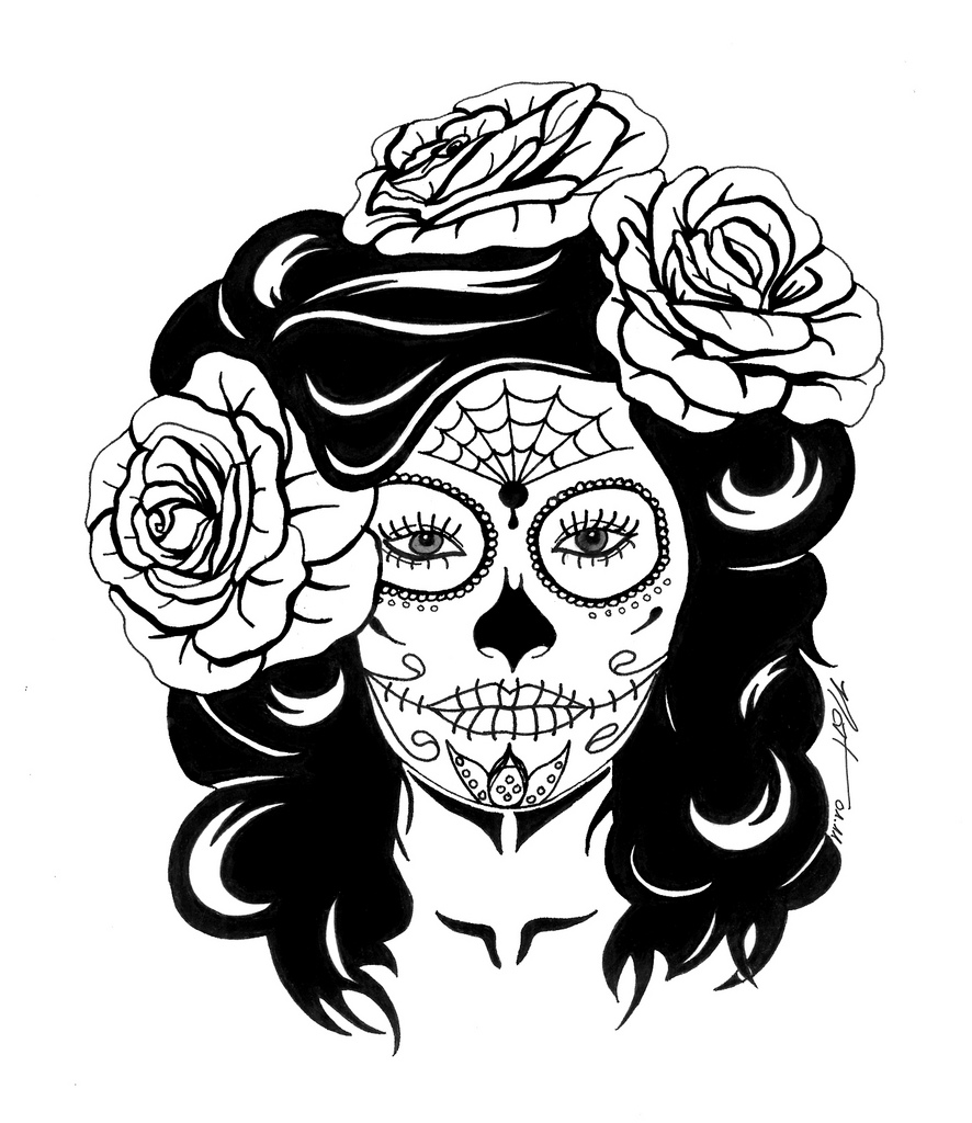 886x1024 Roses Drawings Sugar Skulls Roses Fdec B Adult