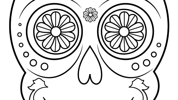 570x320 Simple Sugar Skull Drawing Simple Sugar Skull Coloring Page Free
