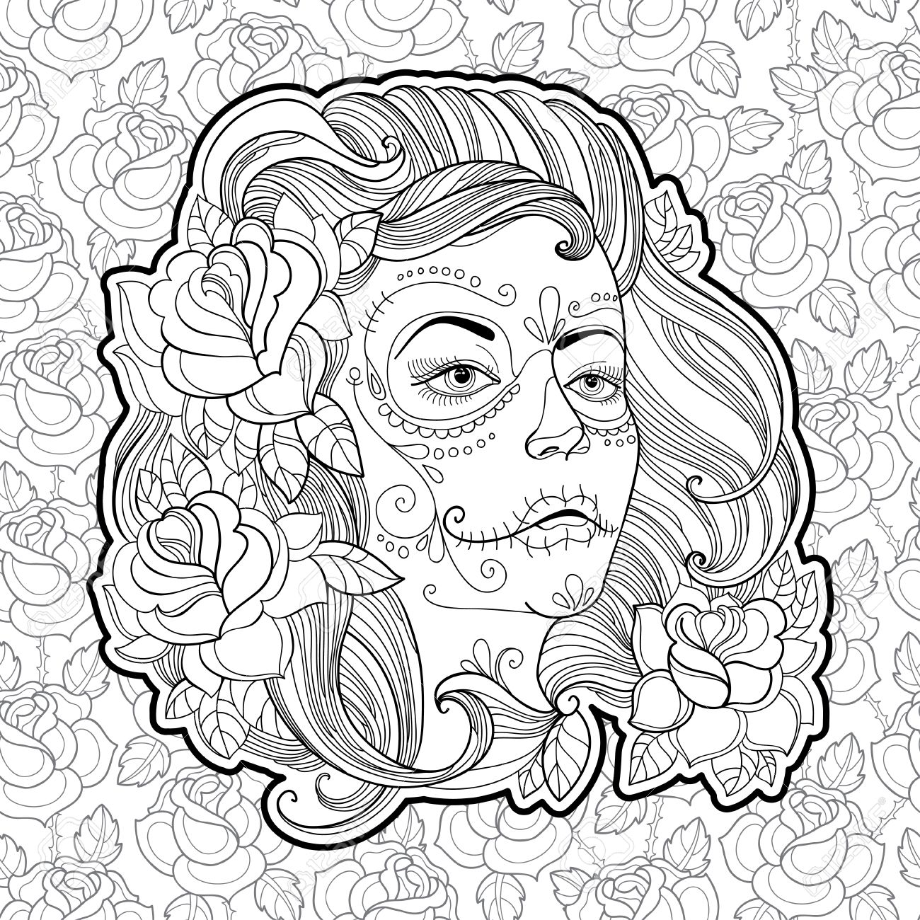 1300x1300 Woman Face With Sugar Skull Or Calavera Catrina Makeup On