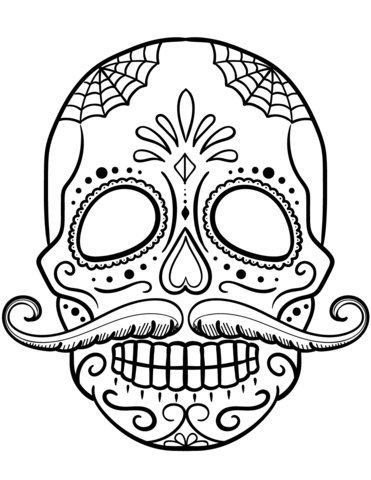 371x480 Sugar Skull With Mustache Coloring Page Free Printable Coloring