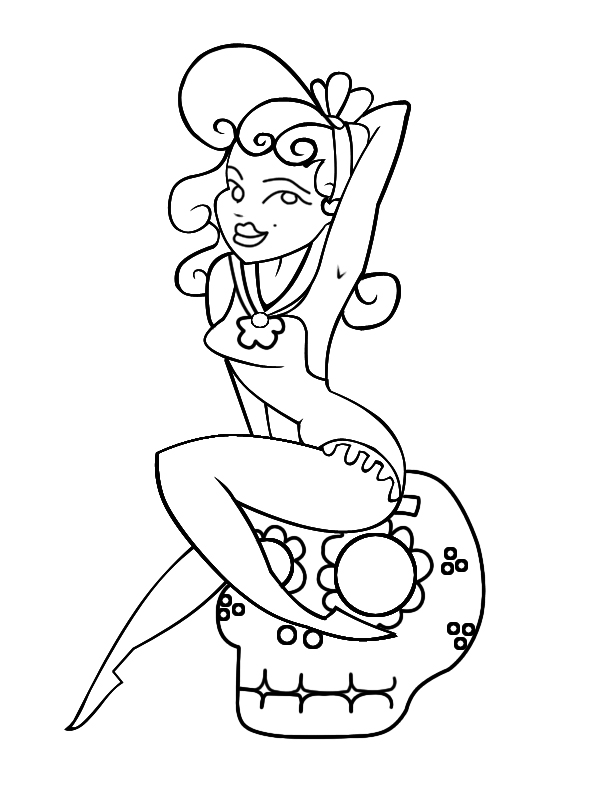 600x800 Lines Sugar Skull Pin Up By Davekun