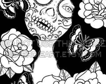 340x270 Sugar Skull Girl Signed Art Print Memento Art Print 5x7