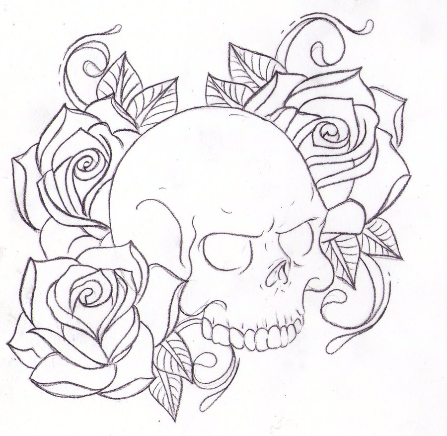 900x877 Roses And Sugar Skull Tattoo Designs