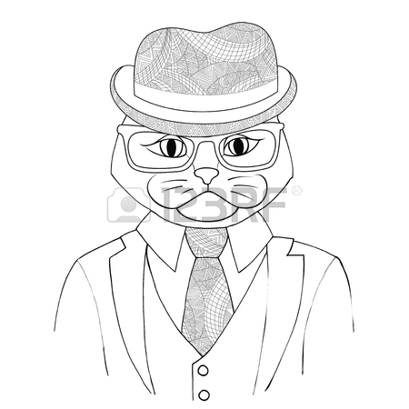 450x450 Catman Boss In A Suit With A Tie Vector Illustration. A Hybrid
