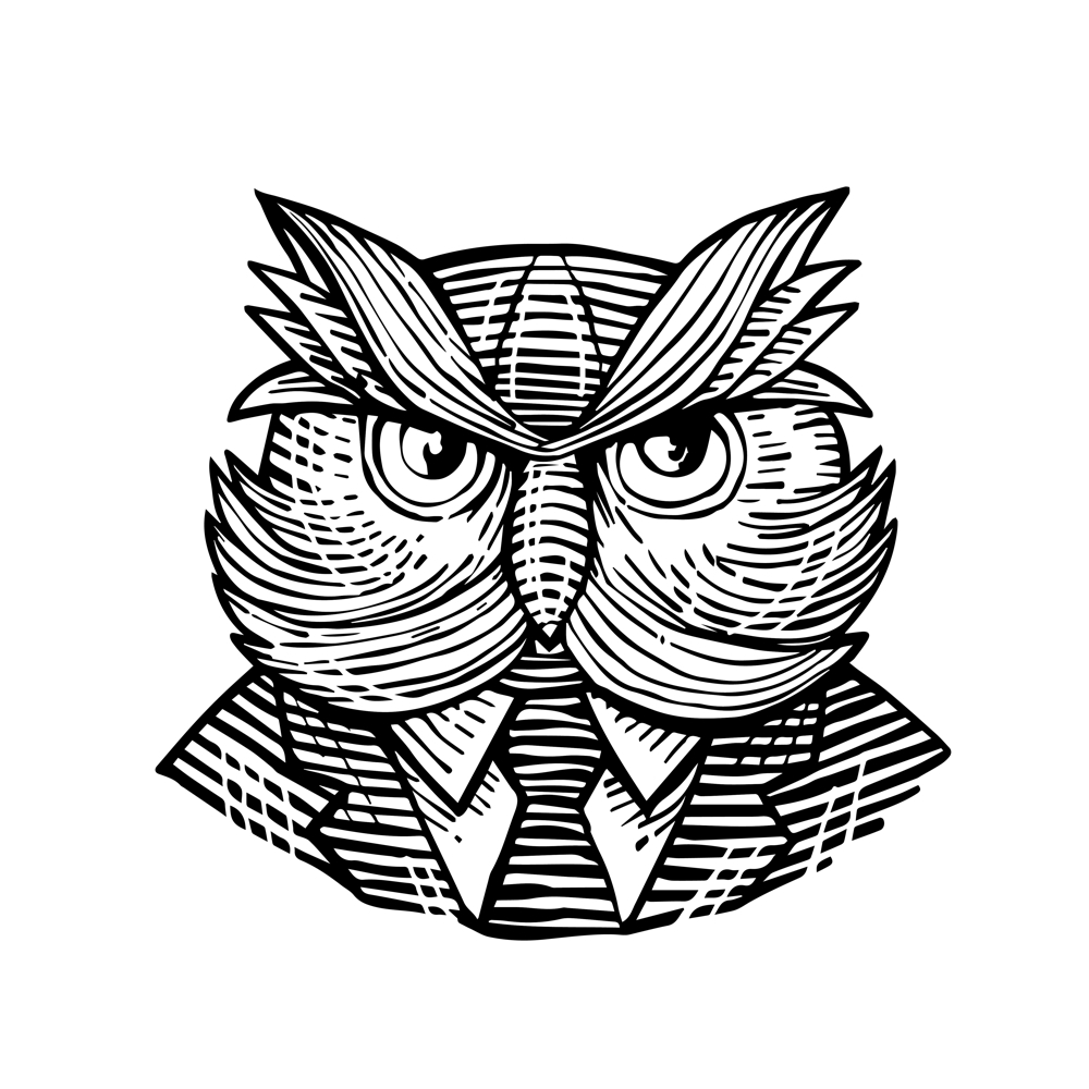 1000x1000 Hip Wise Owl Suit Woodcut On Behance
