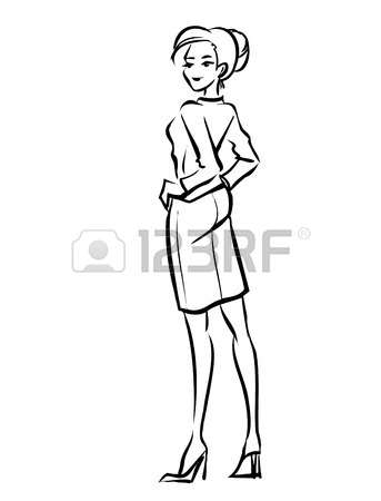 343x450 Woman In Formal Suit. Art Line, Hand Drawing Stock Photo, Picture