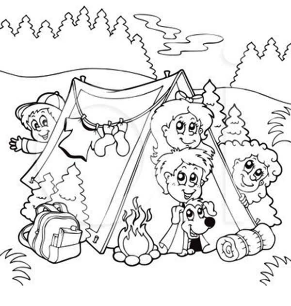 600x630 Bunch Of Kids And A Dog On Summer Camp Coloring Page