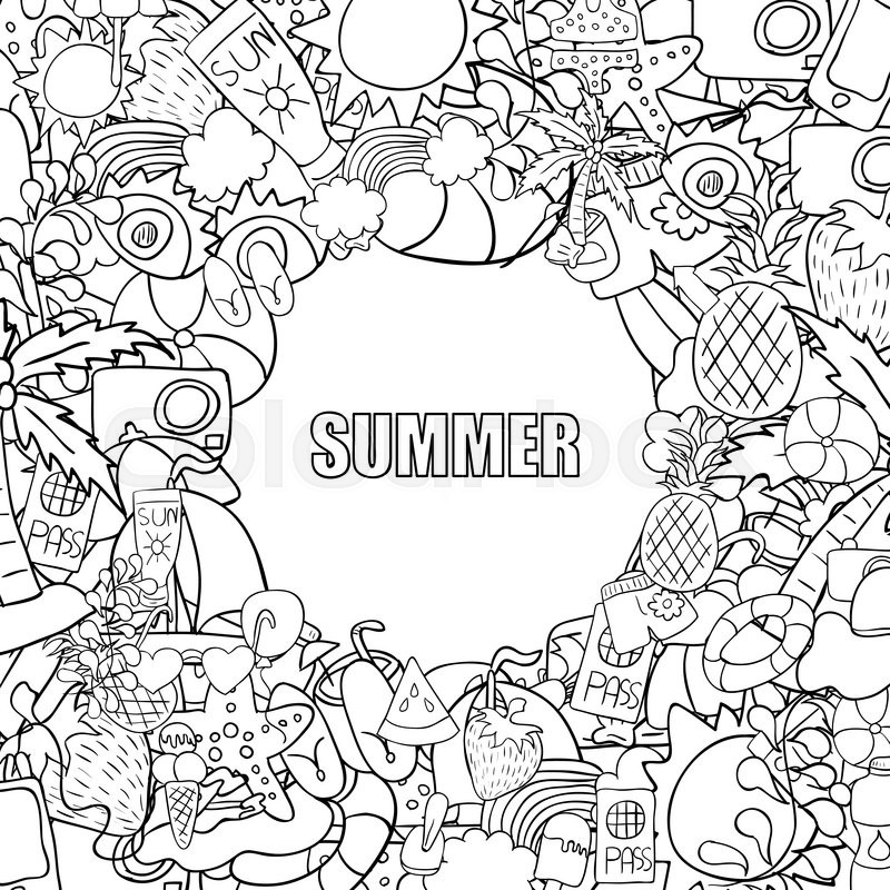 800x800 Summer Beach Hand Drawn Vector Symbols And Objects, Drawing By