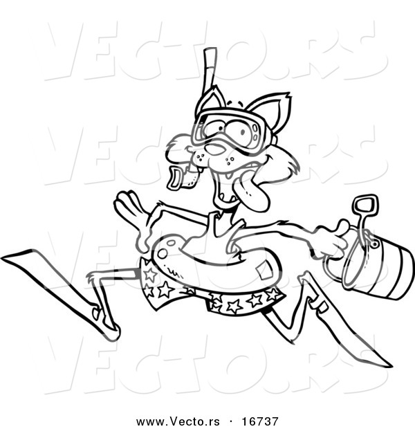 600x620 Vector Of A Cartoon Summer Cat Running On A Beach