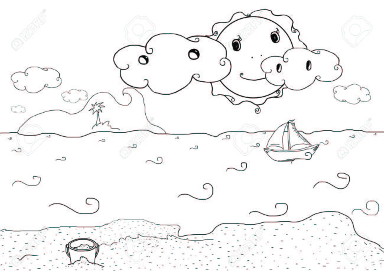 1300x919 Drawing Plate For Kids With Summer Holiday Beach Landscape Stock