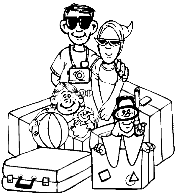 600x655 Summer Vacation Coloring Page! This Family Has Their Bags Packed