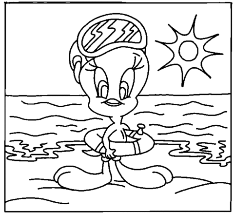 480x437 Tweety On Summer Vacation Coloring Page Free Printable Coloring