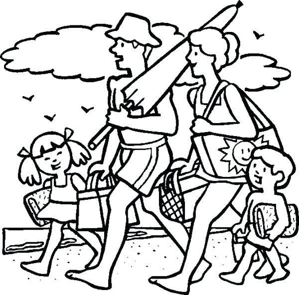 600x592 Vacation Coloring Pages A Cheerful Family On Their Beach Vacation