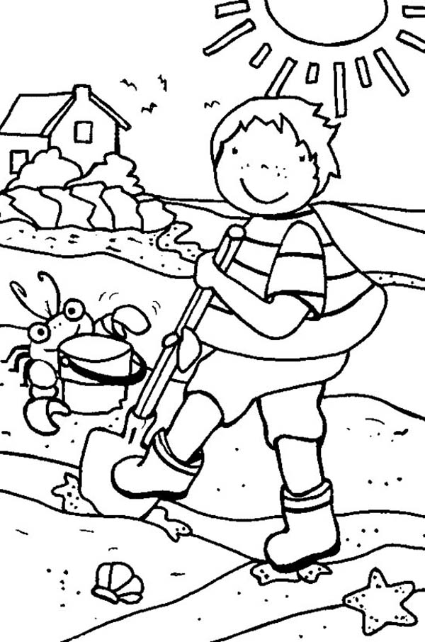 600x906 Cleaning The Beach Line During Summer Holiday Coloring Page